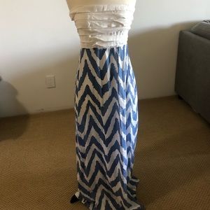 Strapless beachy blue and white dress